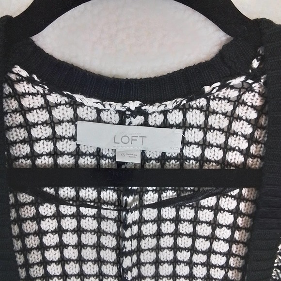 LOFT Oversized Open Front Cardigan Sweater XS Black White Cotton Modal - Picture 11 of 12